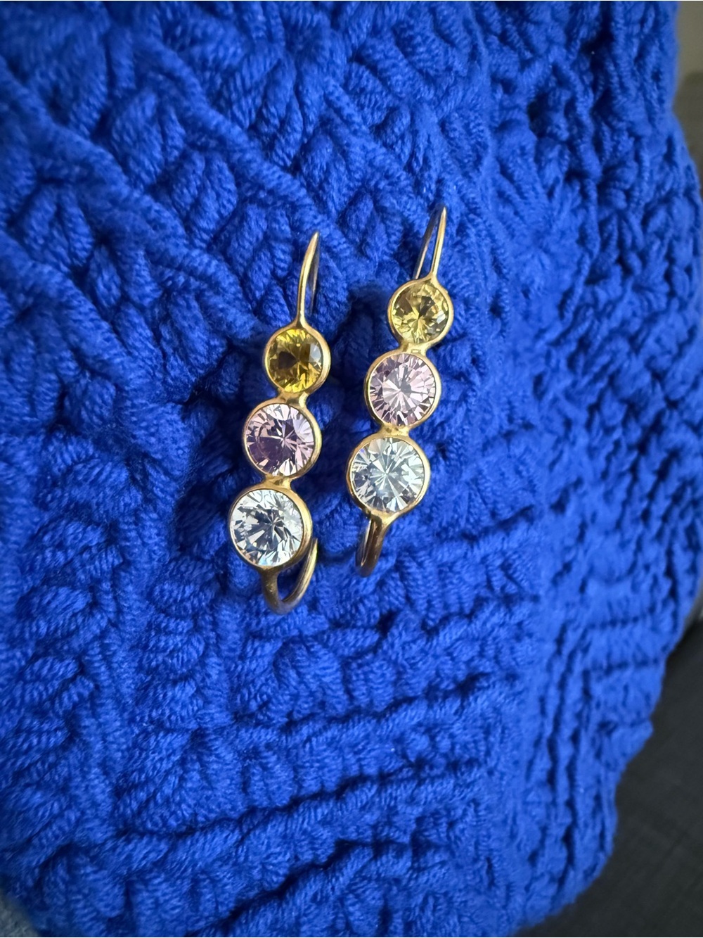 Gold Hoop Triple Zircon Drop Earrings - Multicolor